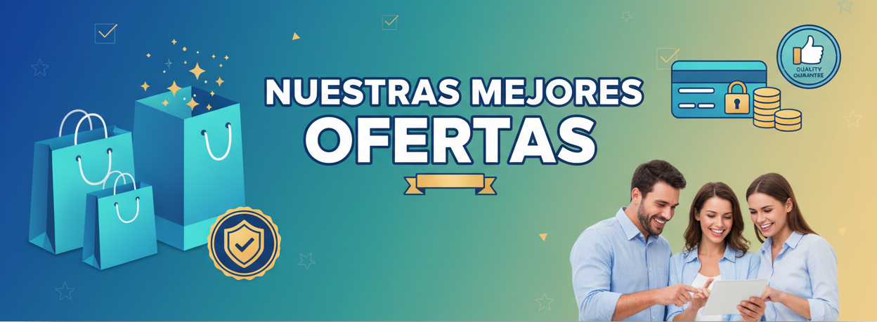 generar un logo o fondo con letra que digan nuestras mejores ofertas, algo relacionado a compras de manera general, que genere confianza